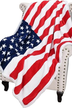 Catalonia Patriotic US Flag Blanket, American National Flag Throws, Sherpa Fleece Reversible Blanket for Couch Bed Decor, 4th of July Citizenship Veteran Presidents' Day Gift