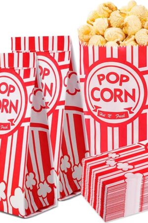 VOISEN Paper Popcorn Bags,100 Pack 1oz Popcorn Bags Individual Servings, Popcorn Bag Bulk for Popcorn Machine,Movie Nights Pop Corn Bags