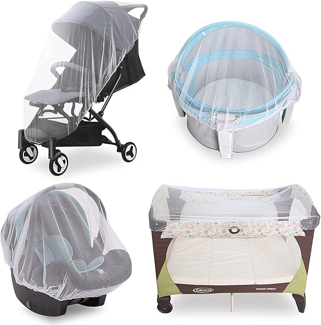 Baby Mosquito Net for Stroller, Reusable Bug Net for Stroller, Bassinets, Cradles, Playards, Pack N Plays and Portable Mini Crib, Portable & Durable Baby Insect Netting, White