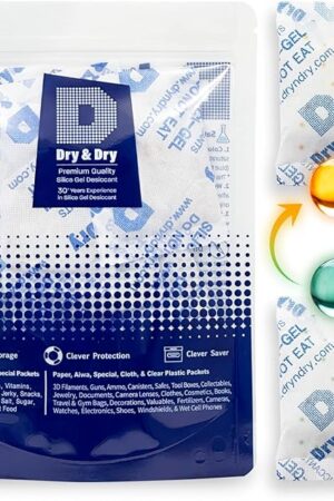 Dry & Dry 20 Gram [30 Packs] Orange Indicating(Orange to Dark Green) Mixed Silica Gel Packets - Food Safe Rechargeable Silica Packets Desiccants Silica Gel Packs Silica Gel Packets