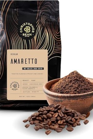 Christopher Bean Coffee - Certified Kosher - Regular Ground Universal Drip Amaretto Flavored Coffee, Relaxing after Dinner | Amaretto Flavored Medium Roast Coffee 100% Arabica, No Sugar, No Fats, Non-GMO | 10-Ounce