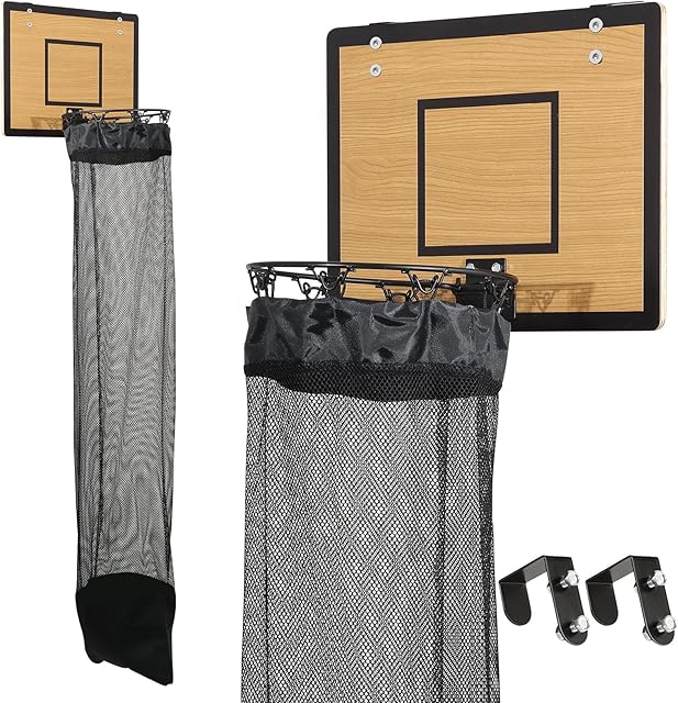 Over the Door Basketball Hoop Laundry Basket ,Wooden Basketball Laundry Hamper with Zipper for Kids Room,Dorm Rooms,Bathroom,Saving Space Storage and Organization