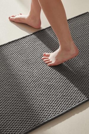 Bathroom Rugs Non Slip Washable, Super Absorbent Thin Bath Mat Small Quick Dry Low Pile Bathroom Rug, Dark Grey 16"x24"