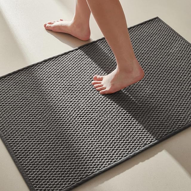 Bathroom Rugs Non Slip Washable, Super Absorbent Thin Bath Mat Small Quick Dry Low Pile Bathroom Rug, Dark Grey 16"x24"