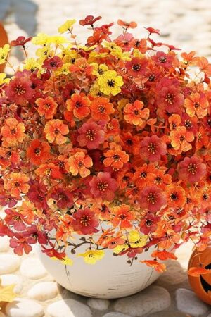 12 Bundles Artificial Fall Flowers Faux Mums for Outdoor Indoor, Artificial Plants Daisy Faux Plants Fake Mums for Fall Decor Pots Patio Garden Porch Autumn (Orange，Brown，Yellow) (12)