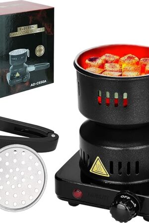 Electric Stove Coconut Charcoal Starter Hookah Coal Burner for Hookah Coal Burner with Detachable Handle Stainless Steel Grill & Rack Smart Heat Control Long Cable for BBQ Kitchen