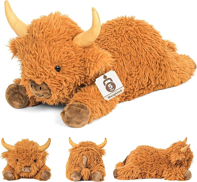 24in Highland Cow Weighted Stuffed Animals, 5lbs Highland Cow Plushies, Adorable Stuffed Animal Pillows Gifts for Kids and Adults