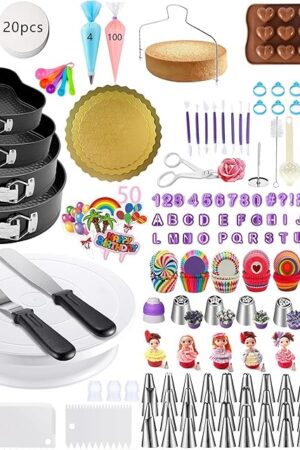 540PCS Cake Decorating Kit - Baking Supplies with 4 Springform Pans, Rotating Turntable, Decorating Tools, Cake Baking Supplies Set for Beginners