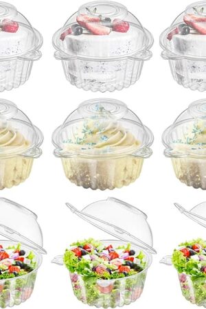 Bekith 150 Pack Individual Cupcake Holder, Thick Clear Plastic Dome Single Cupcake Carrier Muffin Container Holders Cases Boxes Cups for Sandwich, Hamburgers, Fruit, Salad, Party Favor Cake