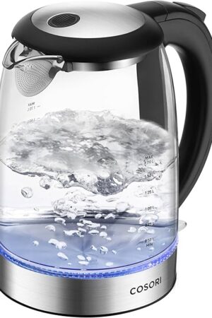 Cosori Electric Kettle, No Plastic Filter & Spout, 1.7L Tea Kettle & Hot Water Boiler For Coffee & Tea, Water Heater & Teapot, Automatic Shut Off, Borosilicate glass, Black, 1500W
