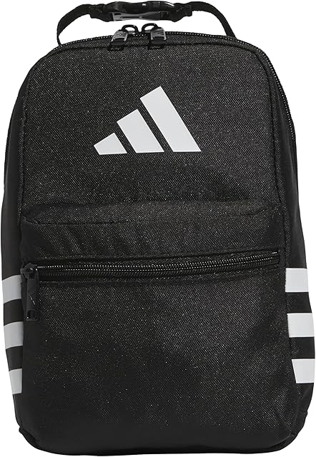 adidas Santiago Lunch Bag Cooler for Women and Men, Insulated Food Container Box with Mesh Pocket, Black/White/3.0, One Size