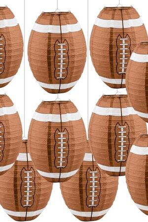 10 PCS 12 Inch Football Paper Lantern Ceiling Football Party Lantern Sport Paper Hanging Lanterns for Sport Themed Birthday Baby Shower Classroom Game Party Centerpieces Superbowl Season 2025
