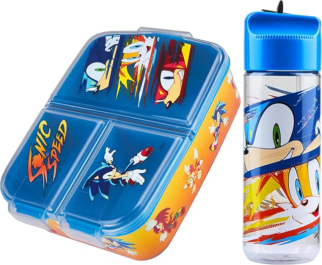 Sonic The Hedgehog Lunch Box and Water Bottle Set for Kids Bento Box with Compartments School Lunch Set Daycare Travel Gifts for Boys