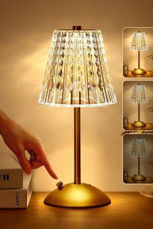 Cordless Lamp, Crystal+Dimmable+3 Colors Rechargeable Lamp, Touch+2000mAh Battery Operated Vintage Ambient Light for Kitchen/Bedroom/Bathroom Shower/Dining Table/Entryway/Hallway/Bar, Gifts for Girls