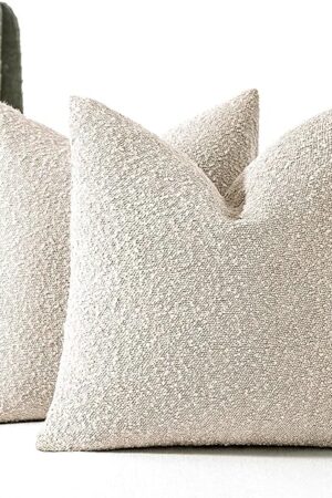 Boucle Decorative Throw Pillow Covers for Couch Set of 2, 18x18 inches, Beige