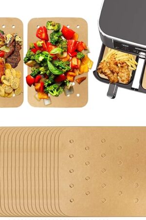 200 Pcs Air Fryer Disposable Paper Liners, Air Fryer Liners, Parchment Paper for Baking, Nonstick Perforated Air Fryer Accessories, HOFHTD Baking Papers for Ninja DZ201 Foodi 6-in-1 8-qt. 2-Basket
