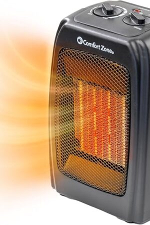 Comfort Zone CZ442E Personal Energy Save Ceramic Heater - 1500W Portable with Adjustable Thermostat, Tip-Over Switch & Overheat Protection, Black