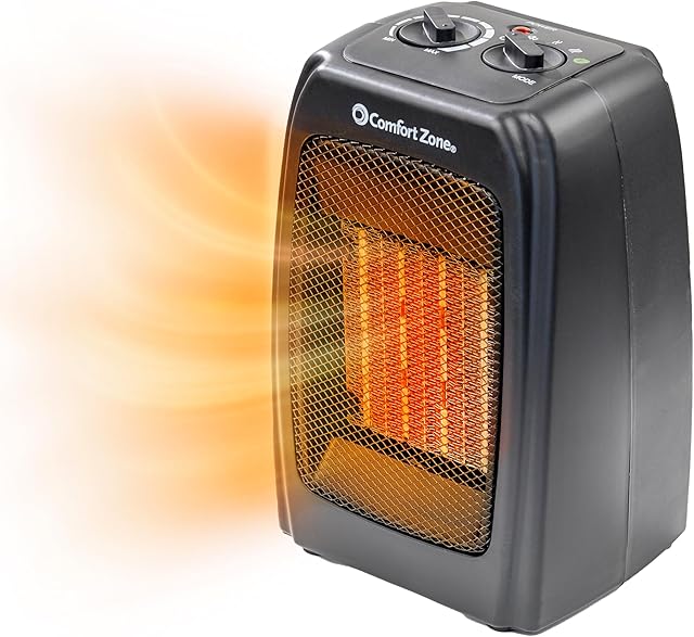 Comfort Zone CZ442E Personal Energy Save Ceramic Heater - 1500W Portable with Adjustable Thermostat, Tip-Over Switch & Overheat Protection, Black