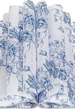 150 Pcs Floral Baking Paper Chinoiserie Flower Deli Paper Waterproof Greaseproof Vintage Sandwich Picnic Liners Wax for Picnic Party Kitchen Supplies (Blue)