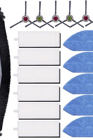 18 Pack Accessories Kit for Ecovacs Deebot OZMO U2 DGN22 U2 Pro Robot Vacuum Cleaner, 1 Main Brush, 6 Side Brush, 6 HEPA Filter, 5 Mop Cloth