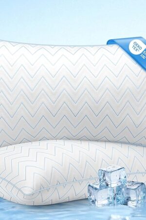 DIORIS Cooling Pillows Queen Size Set of 2 - Luxury Hotel Collection Bed Pillows for Sleeping, Breathable Medium Firm Down Alternative Microfiber Filled Pillows for Back, Stomach Sleepers