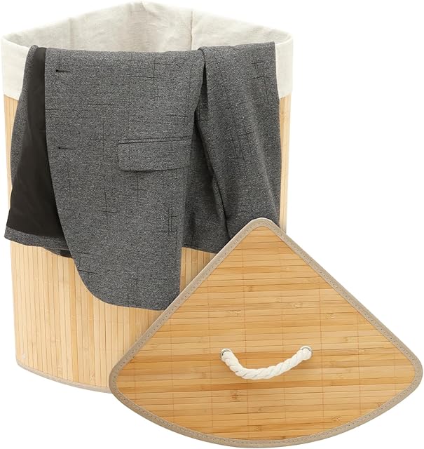 Laundry Baskets Large Laundry Hamper with Lid and Inner Bag Clothes Hamper Bamboo Laundry Bin for Laundry Room, College Dorm, Bathroom, Bedroom