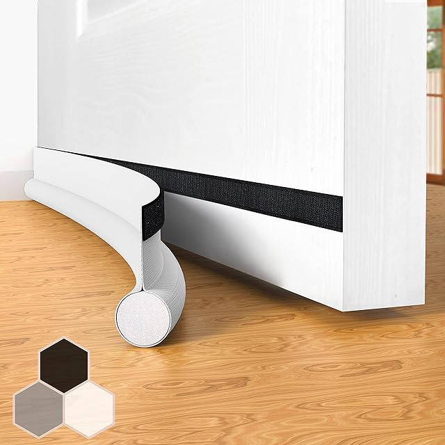 Door Draft Stopper Bottom One Sided Door Draft Blockers,37" Cutable Under Door Draft Blocker Insulator Door Sweep Weather Stripping Soundproof,Fits for Interior?Exterior Doors,1 Pack,White