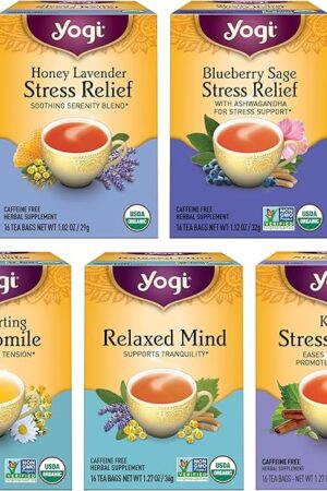 Yogi Tea Stress Relief & Relaxation Variety Sampler - 5 Packs | Includes Calming, Comforting Chamomile, Relaxed Mind & More | 16 Tea Bags per Pack | Organic Relaxing Tea Sampler Set