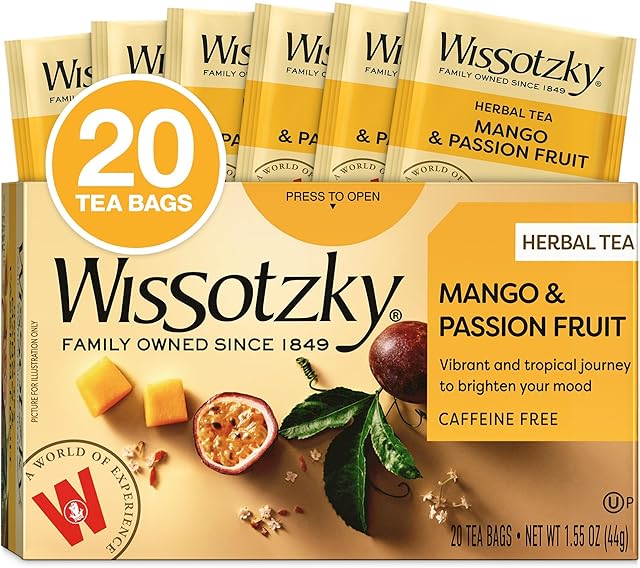 Wissotzky Mango & Passion Fruit Tea (20 Tea Bags) Caffine Free, Made With Premium Fruit & Herbal Tea Leaves