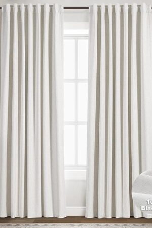 Cream Linen Blackout Curtains 84 inch Length 2 Panels Set for Bedroom Thermal Insulated 100% Blackout Linen Drapes Back Tab Neutral Rustic Farmhouse Block Out Room Darkening Window Curtains Ivory