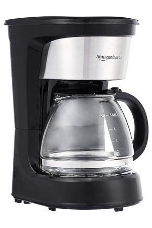 Amazon Basics Coffee Makers, 5-Cup Coffee Machines with Reusable Filter, Coffee Pots, Black & Stainless Steel