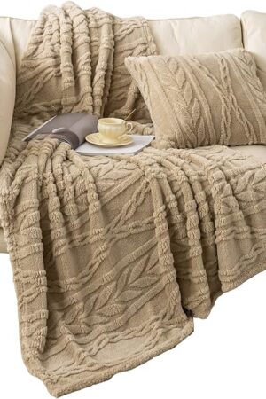 YUSOKI Sherpa Throw Blanket-3D Stylish Design Super Soft Fuzzy Cozy Warm Blanket Thick Plush Fluffy Furry Blankets for Teen Girls Women Couch Bed Sofa Chair Men Boys Gift(Tan,50"x65")