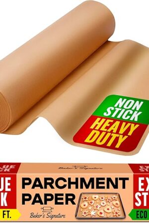 260 Sq.Ft Unbleached Parchment Paper for Baking – Roll with Cutter, Heavy Duty Non-Stick Brown Parchment for Baking, Cooking, Grilling, Steaming and Air Fryer, 15in x 210ft by Baker’s Signature