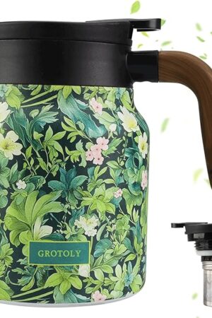 2025 New Vintage Floral Pattern Tea Thermos – Built-in Infuser 1L Green Tea Thermos with Infuser Stainless Steel Thermos Insulated Tea Pot Floral Coffee Pot for Home Kitchen Office
