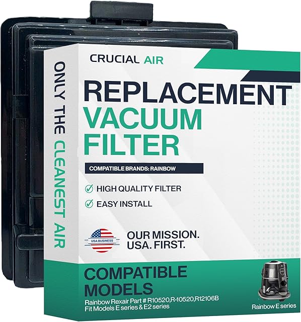 Crucial Vacuum Replacement Vacuum Filters -Compatible With Rainbow Rexair Part # R10520,R-10520,R12106B - Fit Models E series - Washable Filter - 1 Pack
