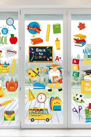 8 Sheets Back to School Window Clings - Reusable Static Window Stickers for Classroom, Wall, Glass, Car, Day, Welcome Decorations