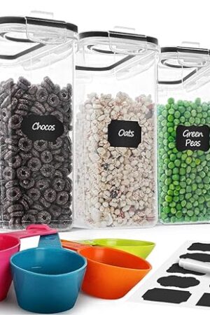 Cereal Container Set, MCIRCO Airtight Food Storage Containers ((4L /135.2oz) Set of 6, Cereal Dispensers with Measuring Tools