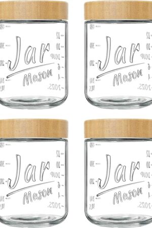 4-Pack Overnight Oats Containers with Bamboo Lids, 16oz Airtight Glass Meal Prep Jars for Oatmeal, Yogurt, Parfaits, Chia Pudding, Leakproof Mason Jars for Overnight Oats & Food Storage