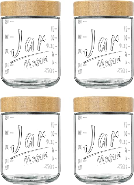 4-Pack Overnight Oats Containers with Bamboo Lids, 16oz Airtight Glass Meal Prep Jars for Oatmeal, Yogurt, Parfaits, Chia Pudding, Leakproof Mason Jars for Overnight Oats & Food Storage