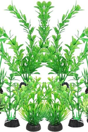 AQUANEAT Artificial Fish Tank Plants, Plastic Aquarium Decorations, Green Accessories, 10pcs