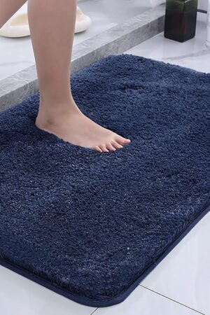 Bathroom Rug, Super Absorbent and Soft Microfiber Shaggy Bath Mat, Non-Slip Machine Washable Bath Rug-16x24, Navy Blue