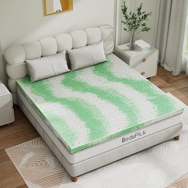 BedsPick Twin XL Mattress Topper - 2 Inch Gel-Infused Memory Foam Mattress PAD Twin Extra Long with Plush Feel & Pressure-Relieving Support - CertiPUR Certified for Home & Dorm Use