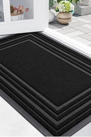 Buganda Front Door Mat Indoor Outdoor Entrance, Non-Slip Natural Rubber Doormats, Easy Clean, Low Profile, Dirt Trapper Entryway Floor Mats for Outside, Garages and Patios, 29.5x17, Black