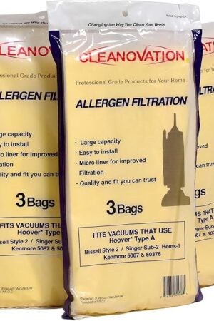 Vacuum Cleaner Bags – Compatible with Hoover A, Bissell 2, Kenmore 5037 & 50378, Singer SUB-2, HEMS-1 – Replacement Micro-Lined Bags (9-Pack)