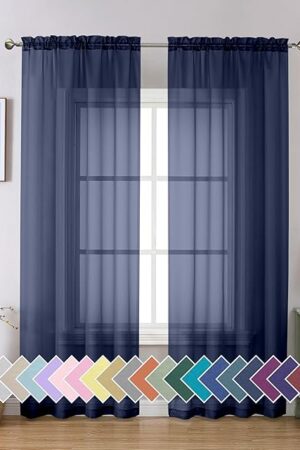 Aiyufeng Sheer Navy Blue Curtains 84 inch Length 2 Panels Set, Airy Soft-Touching Rod Pocket Voile Drapes for Living Room/Bedroom, Each 40W x 84L