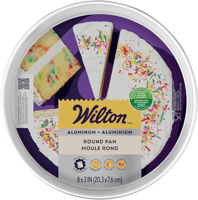 Wilton Aluminum Round Cake Pan, Extra-Deep Bakeware for Layered Cakes, Durable, Even Heating, Rust-Resistant, Professional Quality, 8 x 3 in, Packaging May Vary