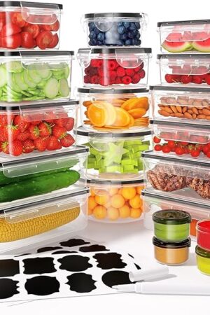40 PCS Food Storage Containers with Lids Airtight (20 Containers & 20 Lids), Leak proof Meal Prep Container Set for Kitchen Storage, BPA-free, PVC-free Plastic, Microwave/Dishwasher Safe, Labels & Pen