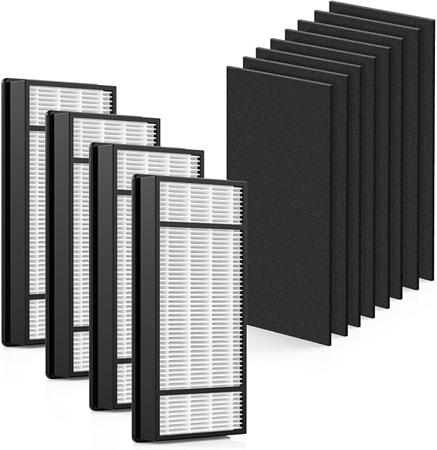 4 HEPA + 8 Carbon Filter, Compatible with Honeywell H Filter, Filters H Compatible with Honeywell HRF-H1 HRF-H2 Fits Model HPA050, HPA150, HPA060, HPA160, HHT055, HHT155 Series