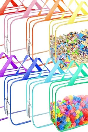 8 Packs 8 Colors Large Toy Storage Bags, Reusable Clear PVC Board Game Storage, Toy Organizers and Storage Bags with Zipper for Building Blocks, Puzzle and Handmade Accessories, Clear Toiletry Bag