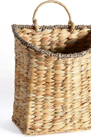 Woven Hanging Wall Basket, Rattan Wall Basket Planter, Front Door Hanger Basket Wreath for Plants,Outdoor Wicker Baskets for Wall,Door Baskets for Flowers Front Door Decor,8.6" D x 5.1" W x 11.6" H